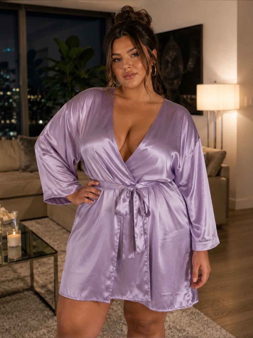 Vintage Vanity Fair Lavender Satin Kimono Robe XL/TG